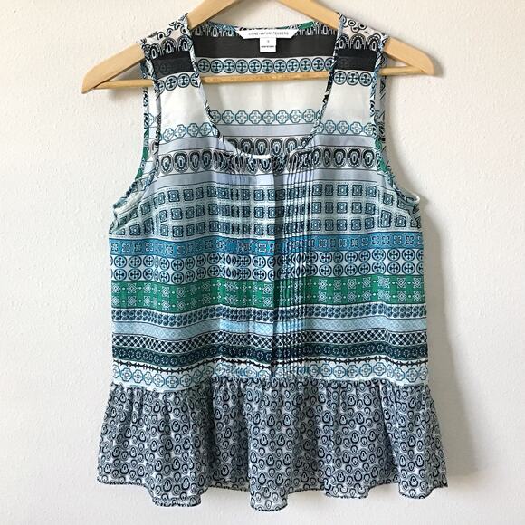 DIANE VON FURSTENBERG Geometric Print Silk Ruffle Tank Top Size S - Picture 1 of 4